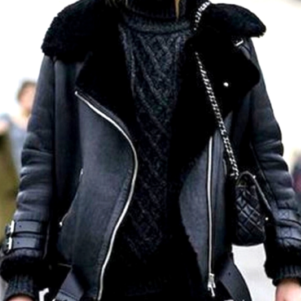 Black leather bonded aviator jacket